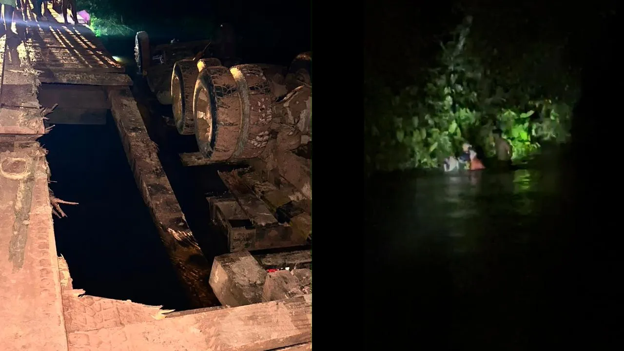No acidente em Mojuí, caminhão caiu da ponte e caiu no igarapé, que resultou na morte do bebê