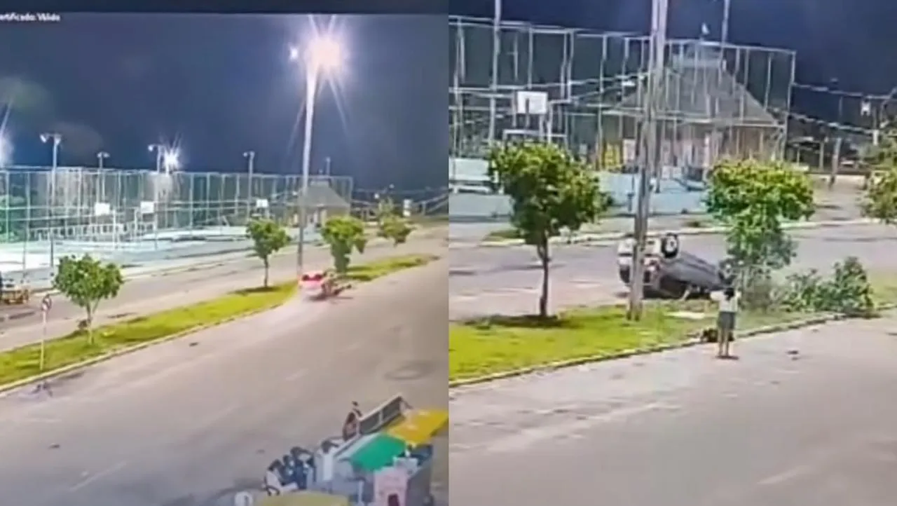 Carro capota após colisão com motocicleta no Portal da Amazônia, Belém. Detalhes e atualizações sobre o estado dos envolvidos.