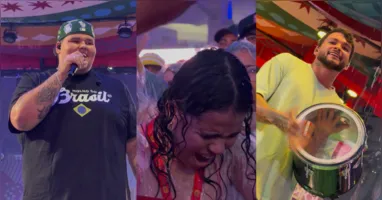Fãs enfrentaram a chuva e permaneceram próximos ao palco para acompanhar o show do Menos é Mais no Mangueirão, em Belém.