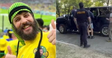 Diogo Defante foi abordado por policiais nos arredores do MetLife Stadium durante a cobertura da estreia do Brasil na Copa do Mundo.