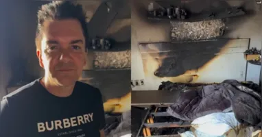 Regis Danese mostrou os estragos provocados pelo incêndio que atingiu sua residência em Uberlândia e destruiu o quarto do filho.