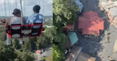 Um brinquedo do parque Six Flags, nos Estados Unidos, apresentou uma falha técnica e deixou passageiros presos a cerca de 80 metros de altura por aproximadamente 10 minutos.
