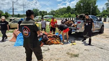 Acidente com monges tailandeses deixa rastro de destruição em rodovia do país asiático hoje (02/07).