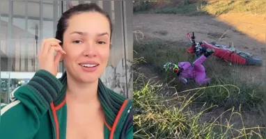 A ex-BBB publicou o momento em que caiu da motocicleta que pilotava