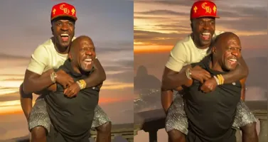 O ator Terry Crews publicou um vídeo carregando Vini Jr. nas costas durante passagem pelo RJ.