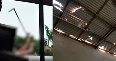 O homem usou uma enxada e destruiu parte do telhado, além de vasos sagrados