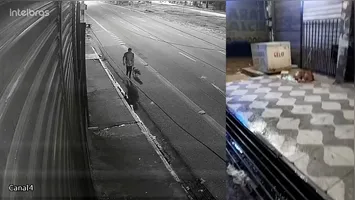 Cachorro foi abandonado pelo homem durante a madrugada