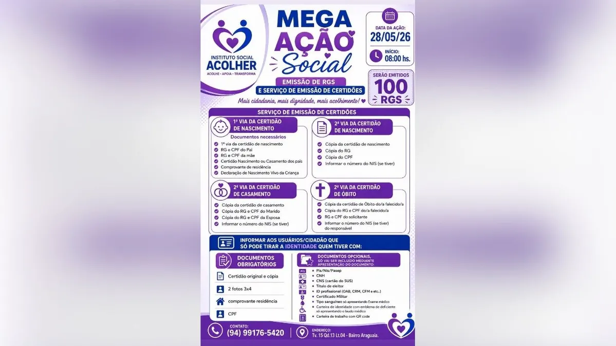 Imagem ilustrativa da notícia Ação Social oferece RG e certidões no Bairro Araguaia