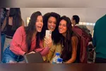 Ex-BBB Alane Dias com as atrizes Heslaine Vieira e carla Purccina no camarim