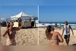 No vídeo, Paolla aparece usando um conjunto esportivo rosa, formado por top e short-saia.