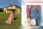 O look escolhido pela atriz foi peça da coleção primavera-verão da grife italiana Valentino de 2025.