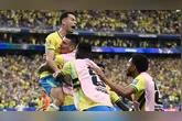 Soccer Football - FIFA World Cup 2026 - Round of 32 - Brazil v Japan - Houston Stadium, Houston, Texas, U.S. - June 29, 2026 Brazil's Gabriel Martinelli celebrates scoring their second goal with teammates REUTERS/Annegret Hilse