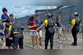 Uma torcedora com a camisa do Flamengo foi impedida de entrar na partida entre Remo x Athletico-PR