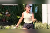 Maria Antônia comemora um ponto decisivo durante a final da categoria simples Sub-12.