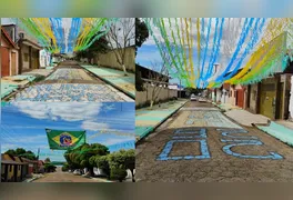 Travessa Wanderlei Gomes, no Canudinho, ornamentada de verde e amarelo e Ornamentação alusiva à Copa do Mundo, no bairro Capelinha