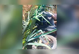 Peritos e policiais civis analisam a área de mata densa às margens da PA-279 onde o corpo de Laércio Anunciação da Silva foi localizado por populares.