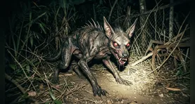 Imagem criada por IA com base no relato de testemunha em Craíbas, que descreveu o animal como tendo "estrutura de cachorro", garras incomuns e aparência "parecida com lobisomem".