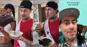 MC Daniel durante visita a Belém ao lado de influenciadores locais, provando açaí com peixe frito e conhecendo a cultura paraense
