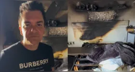 Regis Danese mostrou os estragos provocados pelo incêndio que atingiu sua residência em Uberlândia e destruiu o quarto do filho.