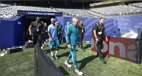 Carlo Ancelotti e Vinicius Junior deram coletivas no MetLife Stadium, palco da estreia do Brasil com o Marrocos