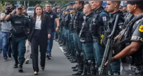 A governadora Hana Ghassan durante o lançamento da operação "Escudo Feminino"; iniciativa vida ampliar a redução nos homicídios de mulheres no estado registrada entre 2023 e 2024.