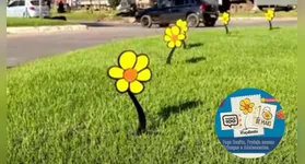 Ornamentação com símbolos do Maio Laranja na Avenida Xingu