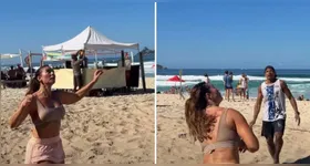 No vídeo, Paolla aparece usando um conjunto esportivo rosa, formado por top e short-saia.
