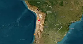 O ponto vermelho do mapa indica a região atingida por terremoto