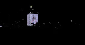 Cartaz do Círio no telão de led instalado em frente à Basílica Santuário de Nazaré