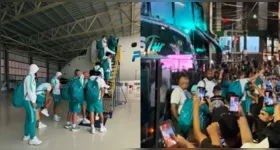 A delegação do Palmeiras desembarcou na capital paraense na noite deste sábado (9) e a chegada do elenco movimentou tanto o aeroporto quanto a área em frente ao hotel no qual a equipe se hospeda