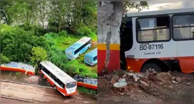 Condutor do ônibus perdeu controle do veículo e destruiu muro de empresa