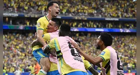 Soccer Football - FIFA World Cup 2026 - Round of 32 - Brazil v Japan - Houston Stadium, Houston, Texas, U.S. - June 29, 2026 Brazil's Gabriel Martinelli celebrates scoring their second goal with teammates REUTERS/Annegret Hilse