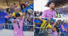 Vozinha, muito emocionado, abraça o pai, José Pedro Dias