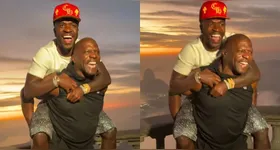 O ator Terry Crews publicou um vídeo carregando Vini Jr. nas costas durante passagem pelo RJ.