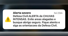 Alerta emitido pela Defesa Civil durante a chuva deste sábado (2)
