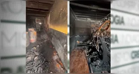 Equipes do Corpo de Bombeiros atuaram para controlar as chamas em oficina no bairro Águas Brancas, em Ananindeua