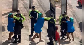 De touca, mulher agride agentes de trânsito no interior do Pará.