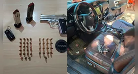Foi apreendida uma pistola calibre .40 com a numeração raspada, além de carregadores e munições dos calibres .40 e 5.56.