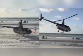 Helicóptero pousa na praia do Farol Velho em Salinópolis