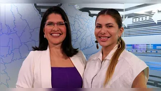 Priscila Belfort e Thays após gravação do especial no estpudio da RBA TV.