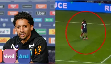 Imagem ilustrativa da imagem "Mesma imagem de 22":&nbsp;Marquinhos  explica abraço em Gabriel Magalhães