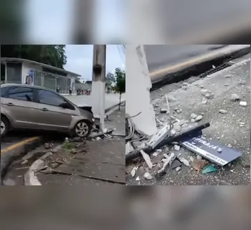 Imagem ilustrativa da imagem Carro colide contra poste na avenida Almirante Barroso