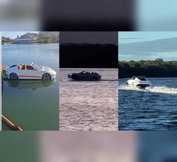 Imagem ilustrativa da imagem Carro conversível chama atenção ao navegar pela água