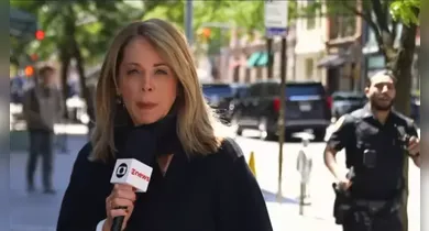 A repórter Sandra Coutinho fazia a trasmissão ao vivo quando ocorreu a perseguição policial.