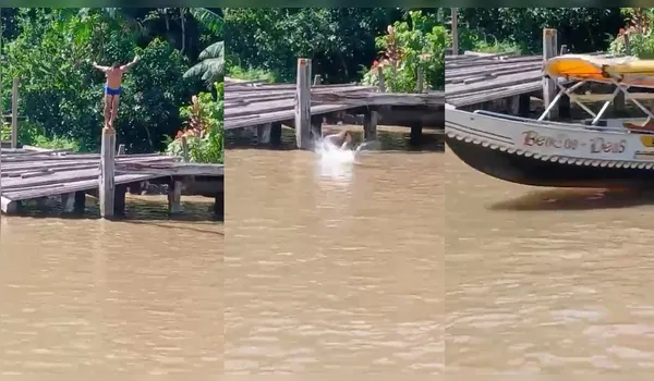 O homem faz mergulho no rio, mas acaba sendo atropelado pela lancha