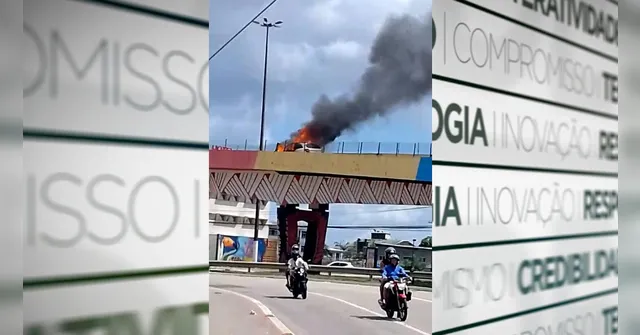 Imagem ilustrativa da notícia Vídeo: carro pega fogo em elevado da Júlio César, em Belém