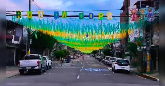 Imagem ilustrativa da notícia Rua enfeitada para a Copa ganha cores do Brasil e chama atenção