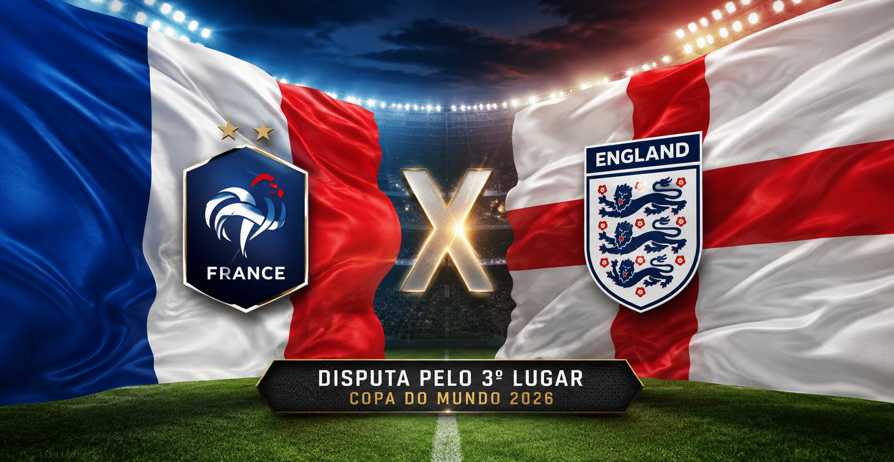 Saiba tudo sobre França x Inglaterra: horário, escalações e onde assistir ao jogo pelo terceiro lugar da Copa do Mundo de 2026.