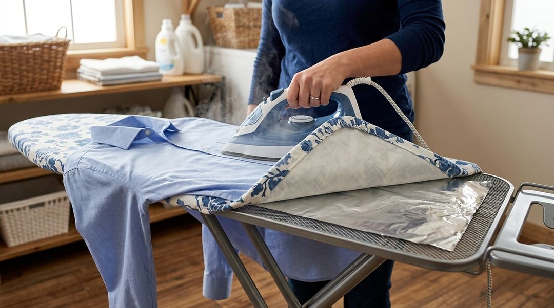 O papel alumínio funciona como uma base térmica para desamassar as roupas com mais rapidez.