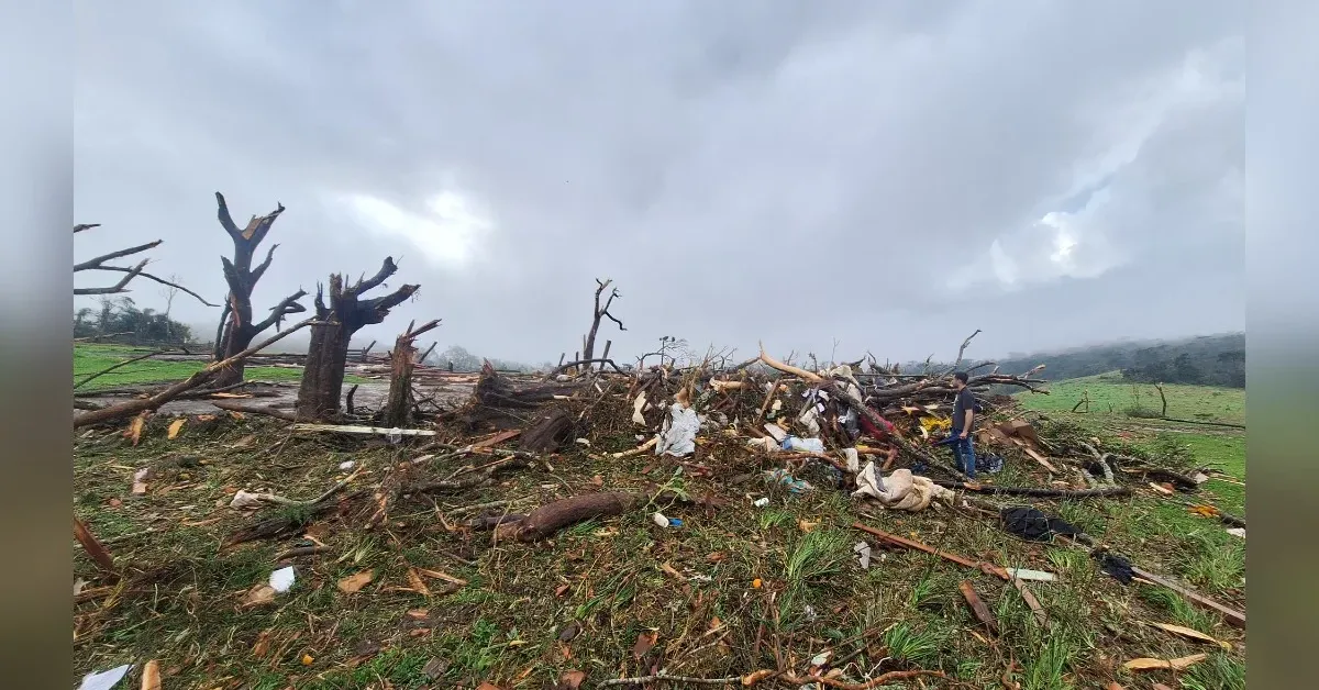 Tornado que atingiu a zona rural de Piraí do Sul (PR), no último sábado (8), foi classificado como F3 pelo Simepar, com ventos estimados entre 253 km/h e 332 km/h.